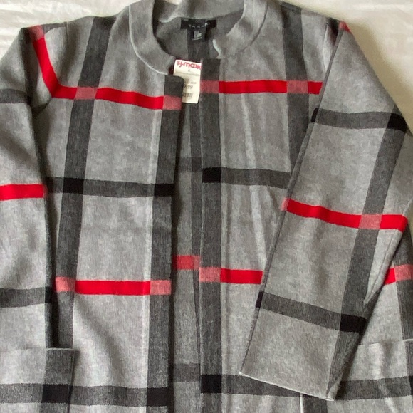 Tahari Duster Plaid Open Cardigan Sweater Coat - Picture 8 of 14